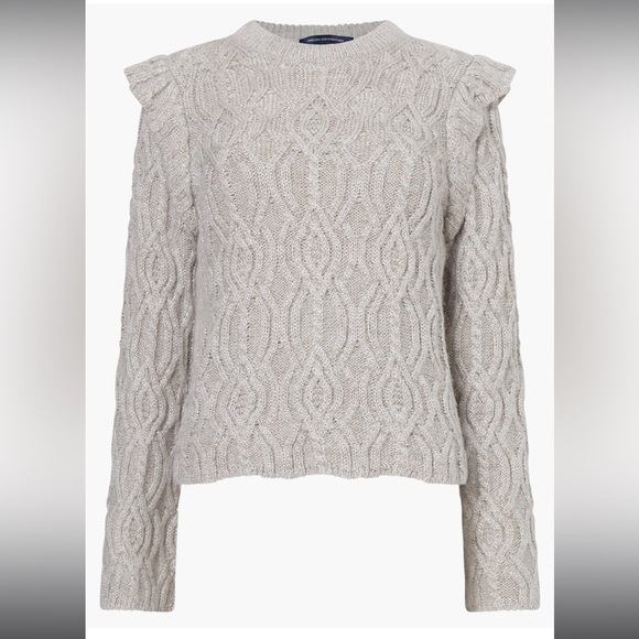 French Connection Linny Ruffled Knit Metallic Crewneck Sweater - Picture 1 of 10
